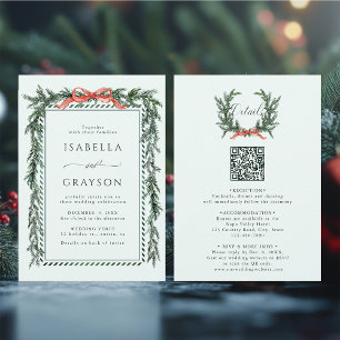 Pine Garland Wedding All in One Mint Green Invitation