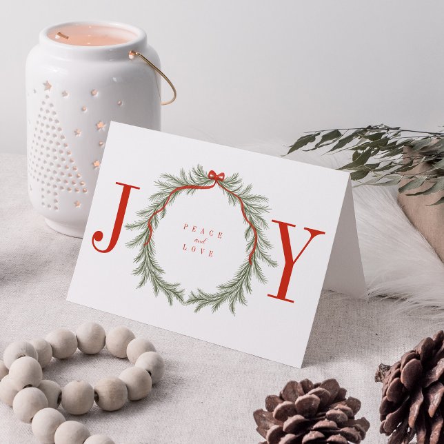 Pine Garland Wreath with Bow Joy Christmas Photo Holiday Card (Creator Uploaded)