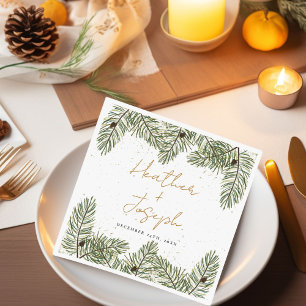 Pine & Gold Christmas Foliage Festive Wedding Napkin