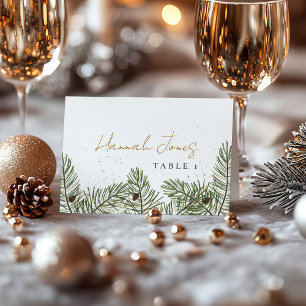 Pine & Gold Christmas Foliage Wedding Place Cards
