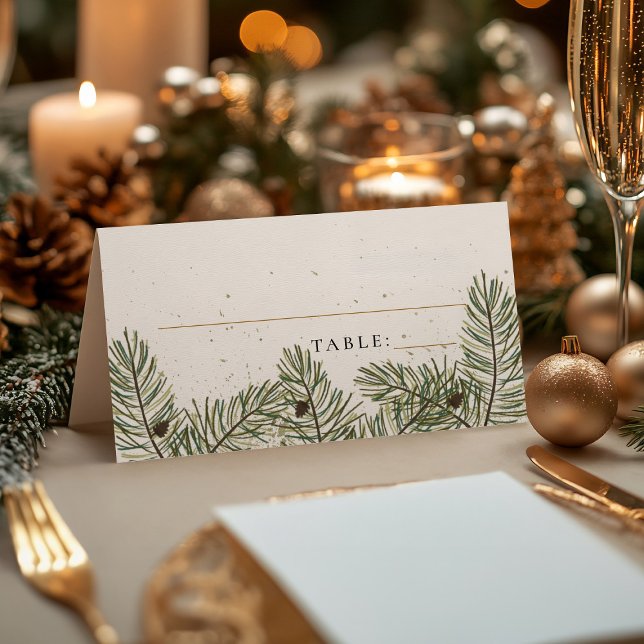 Pine & Gold Christmas Foliage Wedding Place Cards (Creator Uploaded)