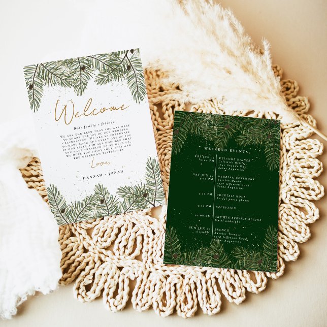 Pine & Gold Christmas Foliage Wedding Program Invitation (Creator Uploaded)