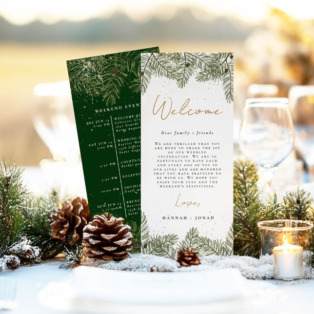 Pine & Gold Christmas Foliage Wedding Program Menu (Creator Uploaded)