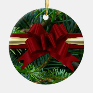 Pine/Gold/Red Bow Ceramic Tree Decoration