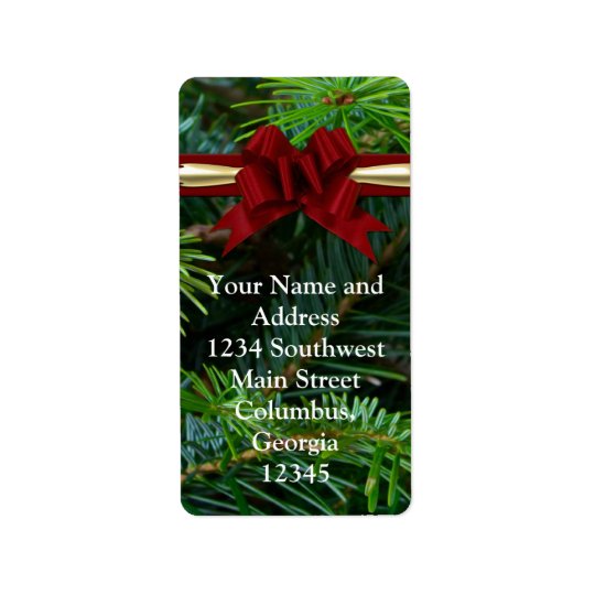 Pine/Gold/Red Bow Christmas Address Label