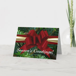 Pine/Gold/Red Bow Season's Greetings Card