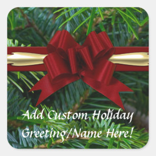 Pine/Gold/Red Bow Square Sticker
