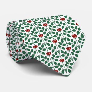Pine Green and Red Briar Rose Tie