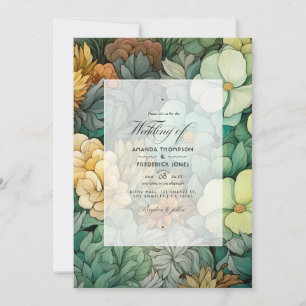 Pine Green and Soft Browns Floral Winter Wedding Invitation