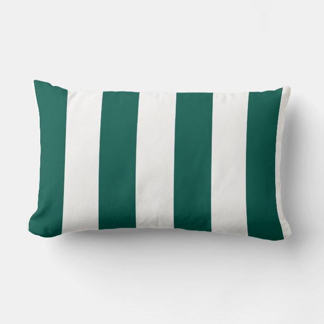 Pine Green and White Bold Vertical Stripes Lumbar Cushion (Front)