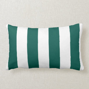 Pine Green and White Bold Vertical Stripes Lumbar Cushion