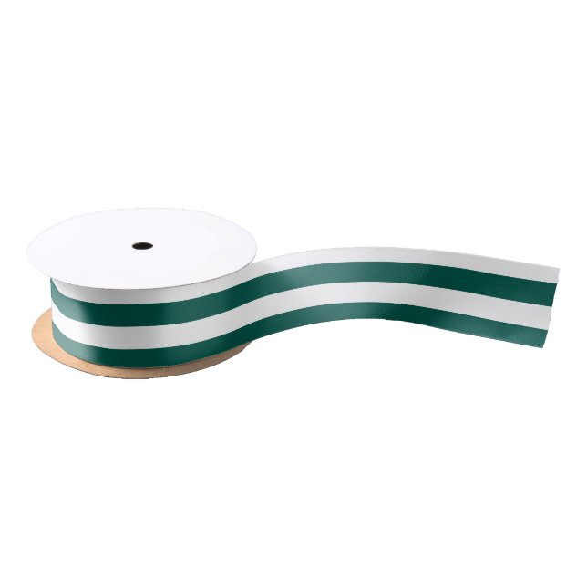 Pine Green and White Horizontal Stripes Satin Ribbon (Spool)