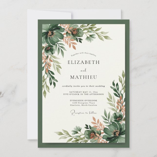 Pine Green Bountiful Woodland Wedding Invitation (Front)