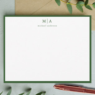 Pine Green Classic Border Monogram Correspondence Card