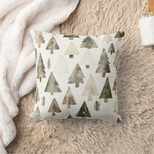 Pine Green Cream Christmas Trees Cushion