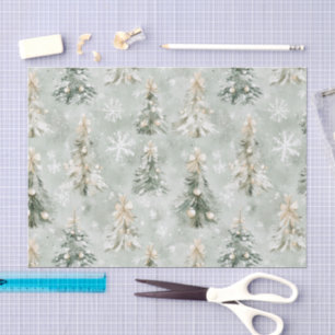 Pine Green Cream Christmas Trees Snowflakes Tissue Paper