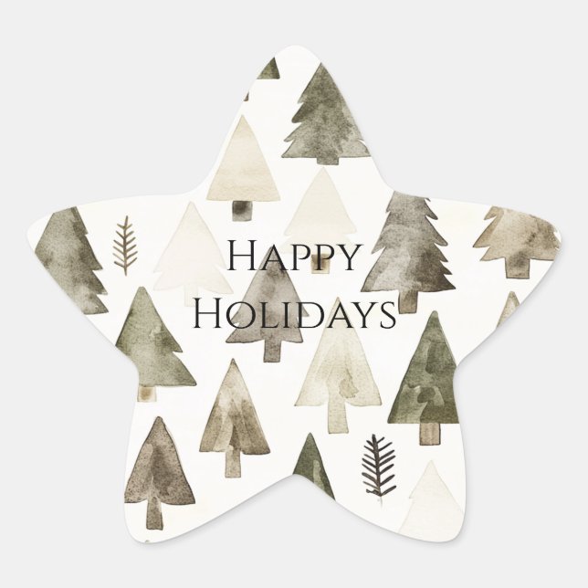 Pine Green Cream Christmas Trees Star Sticker (Front)