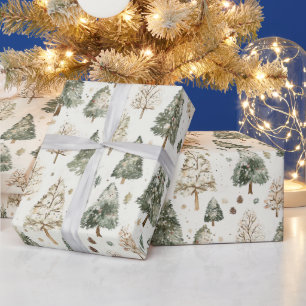 Pine Green Cream Christmas Trees Wrapping Paper