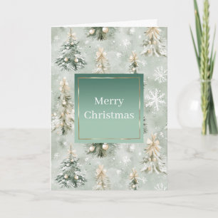 Pine Green Cream Mint Christmas Trees & Snowflakes Card