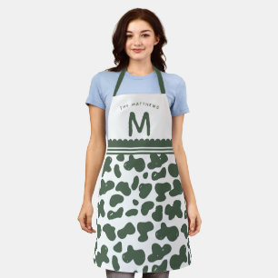 Pine Green Custom Name & Monogram Cow Pattern Apron