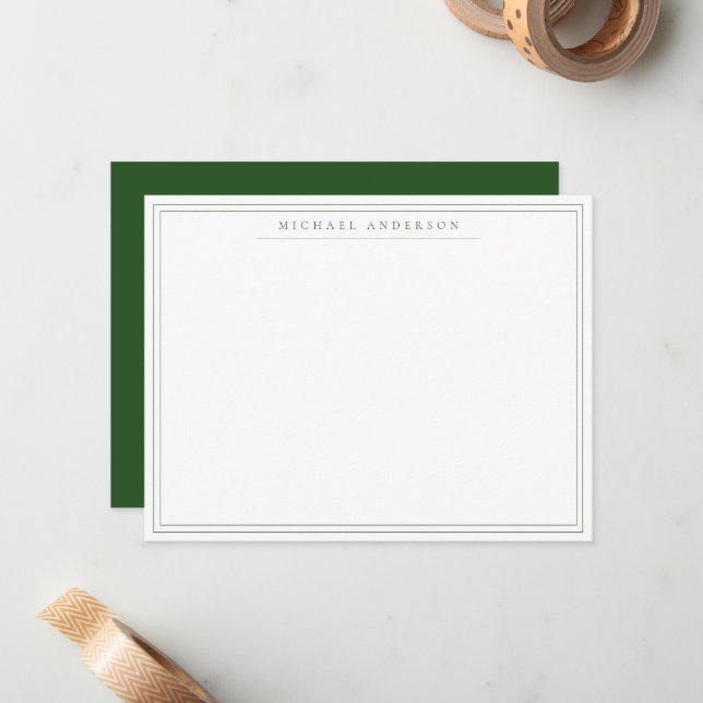 Pine Green Double Thin Border Correspondence Card (Front/Back In Situ)