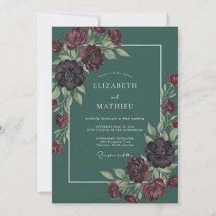 Pine Green Dramatic Botanical Wedding Invitation