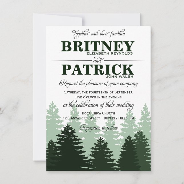 Pine Green Enchanted Forest Wedding Invitations (Front)