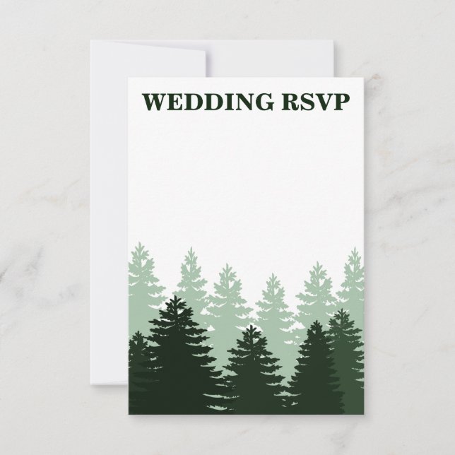 Pine Green Enchanted Forest Wedding RSVP Cards (Front)
