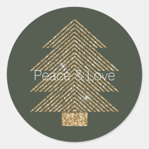 Pine Green Gold Glitzy Glitter Christmas Tree Classic Round Sticker
