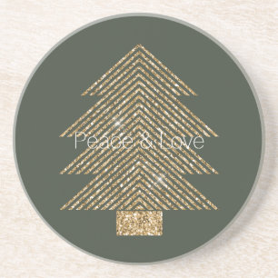 Pine Green Gold Glitzy Glitter Christmas Tree Coaster