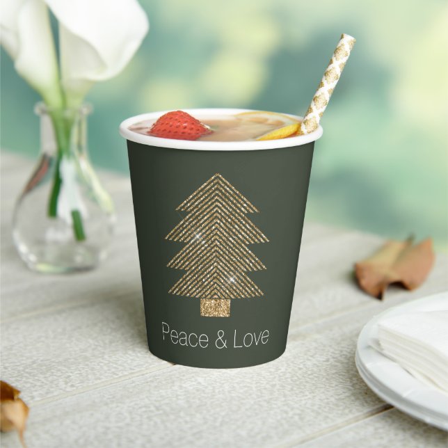 Pine Green Gold Glitzy Glitter Christmas Tree   Paper Cups (Insitu)