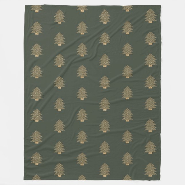Pine Green Gold Glitzy Glitter Christmas Trees   Fleece Blanket (Front)