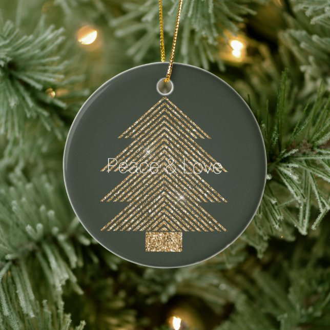 Pine Green Gold Glitzy Glitter Tree       Ceramic Tree Decoration (Tree)