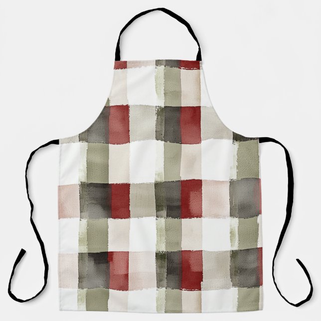 Pine Green Ivory Red Stripes  Apron (Front)