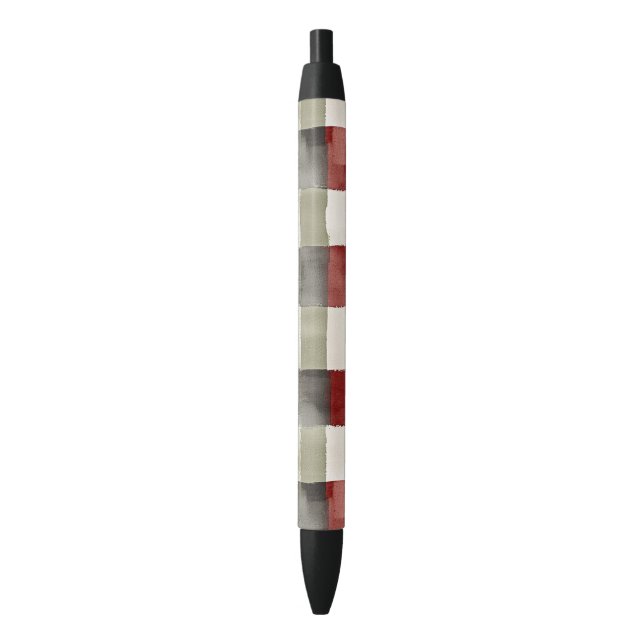 Pine Green Ivory Red Stripes Christmas Black Ink Pen (Front Vertical)