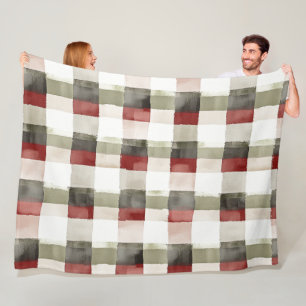 Pine Green Ivory Red Stripes Christmas Fleece Blanket