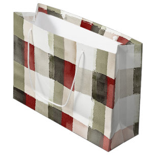 Pine Green Ivory Red Stripes Christmas Large Gift Bag