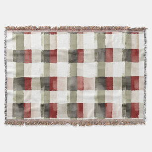 Pine Green Ivory Red Stripes Christmas Throw Blanket
