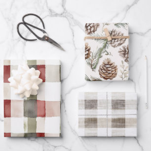 Pine Green Ivory Red Stripes Christmas Wrapping Paper Sheet