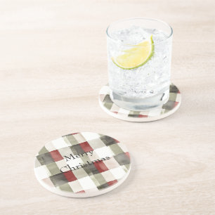Pine Green Ivory Red Stripes Coaster