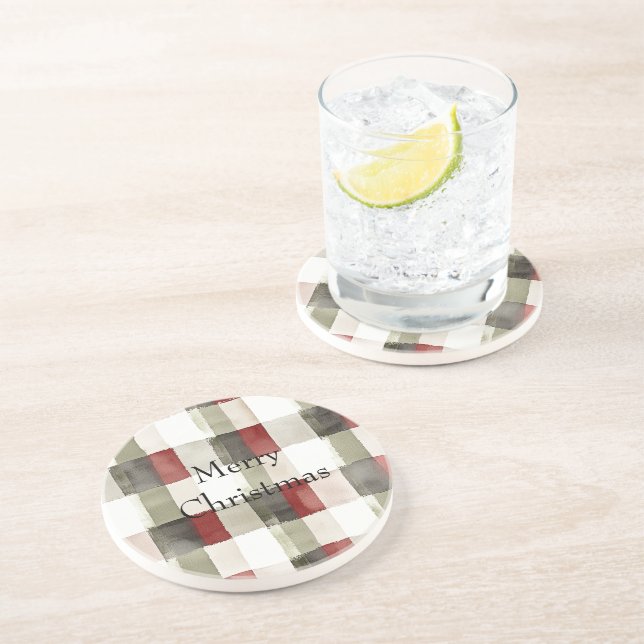 Pine Green Ivory Red Stripes  Coaster (Side)