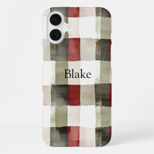 Pine Green Ivory Red Stripes iPhone 16 Plus Case