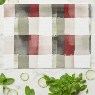 Pine Green Ivory Red Stripes  Tea Towel