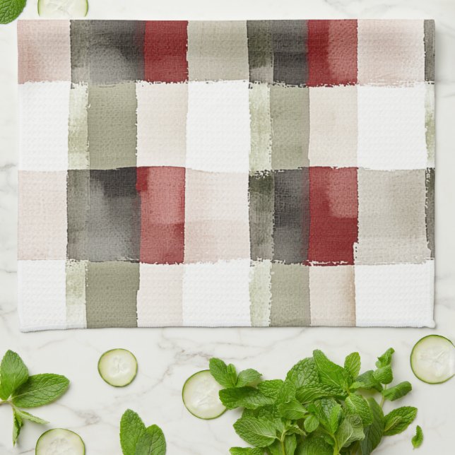 Pine Green Ivory Red Stripes  Tea Towel (Folded)