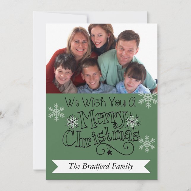 Pine Green Merry Christmas Photo Holiday Card (Front)