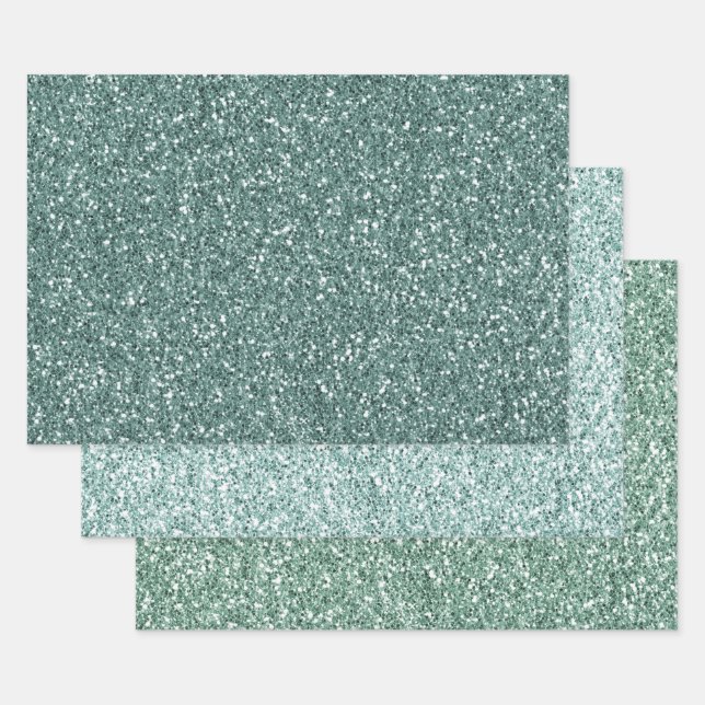 Pine Green Mint Glitter    Wrapping Paper Sheet (Set)