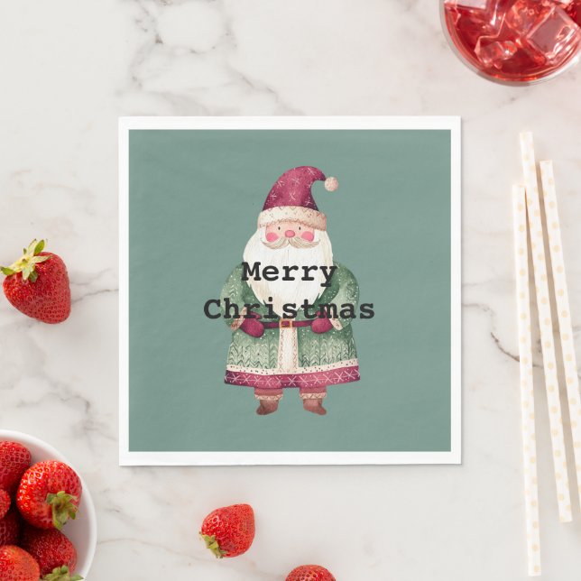 Pine Green Red Merry Christmas Santa Napkin (Insitu)