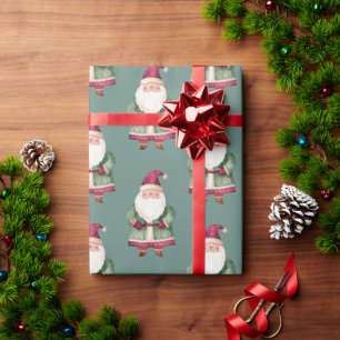Pine Green Red Merry Christmas Santa Wrapping Paper