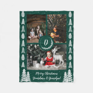 Pine Green Snowy Christmas Trees Holiday Fleece Blanket