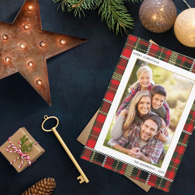 Pine Green Tartan Plaid Photo Christmas Card  (Creator Uploaded)
